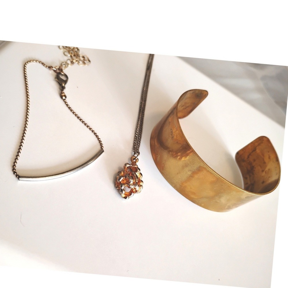 🍁Indie 3piece minimalist brutalist mixed metal jewelry bundle boho peasant Y2K